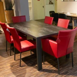 Musterring Essgruppen|Essgruppe Nova Bezug Leder Tendens Paprika Rot Tischplatte Keramik Onix Darknight