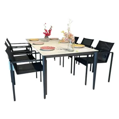 Royal Botania Essgruppen|Essgruppe Outdoor Unite Platte Keramik Bianco Statuario Weiß Grau Mit 6 Stühlen