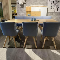 Wimmer Essgruppen|Essgruppe Signatura In Rustikal Asteiche Bianco Polsterbezug Grau Blau Mit 3 Stühlen Milo