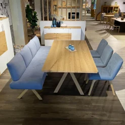 Wimmer Essgruppen|Essgruppe Signatura In Rustikal Asteiche Bianco Polsterbezug Grau Blau Mit 3 Stühlen Milo