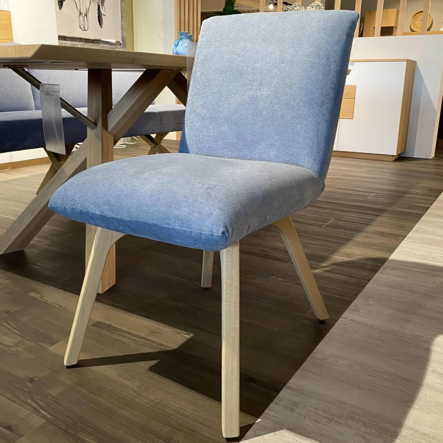 Wimmer Essgruppen|Essgruppe Signatura In Rustikal Asteiche Bianco Polsterbezug Grau Blau Mit 3 Stühlen Milo