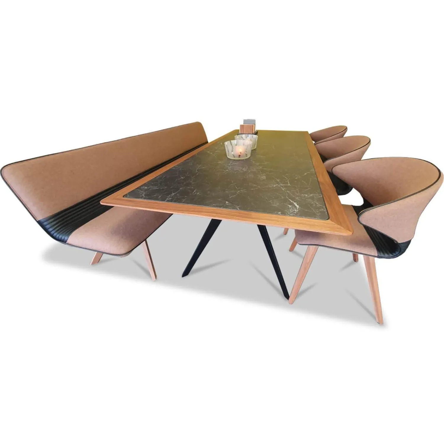 Hülsta Essgruppen|Essgruppe Solid Tisch Bank 3 Stühle Nussbaum Massiv Geölt