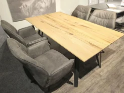 Niehoff Essgruppen|Essgruppe Taiga Tappas Sessel Stoff Aberdeen Anthrazit Gestell Eisen Schwarz Tisch Balkeneiche Natur Massiv