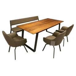 Wimmer Essgruppen|Essgruppe Terso Esstisch Nussbaum Rustikal Massiv 3 Stuhlsessel 1 Bank Leder Colorado Pistazie