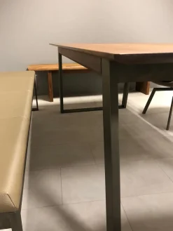 Wimmer Essgruppen|Essgruppe Terso Esstisch Nussbaum Rustikal Massiv 3 Stuhlsessel 1 Bank Leder Colorado Pistazie