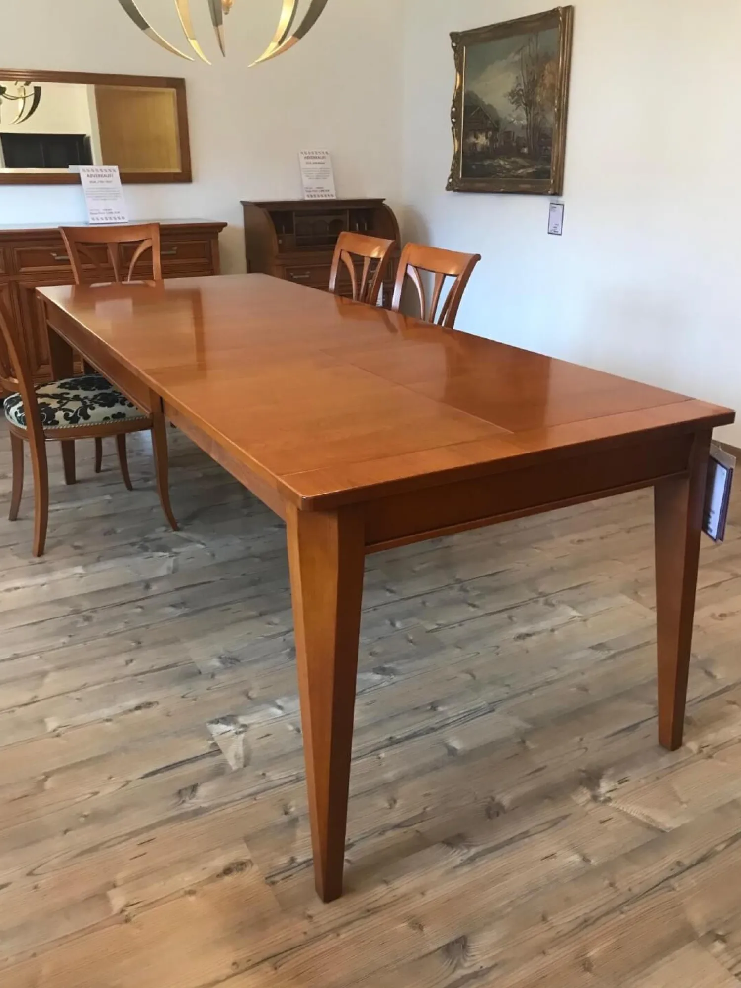 Selva Essgruppen|Essgruppe Tisch 3282 Kirschbaumfarbig Antik Mit Auszug Inklusive 6 Stühlen Milano Kirschbaumfarbig Antik Sitzbezug Stoff S3021 Musterung Beige Schwarz