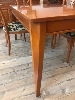 Selva Essgruppen|Essgruppe Tisch 3282 Kirschbaumfarbig Antik Mit Auszug Inklusive 6 Stühlen Milano Kirschbaumfarbig Antik Sitzbezug Stoff S3021 Musterung Beige Schwarz