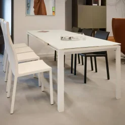 Bonaldo Essgruppen|Essgruppe Tisch Chat Lack Weiß Glas Weiß Ausziehbar mit 4 Stühlen Weiß