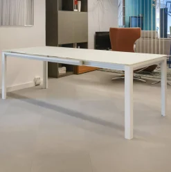 Bonaldo Essgruppen|Essgruppe Tisch Chat Lack Weiß Glas Weiß Ausziehbar mit 4 Stühlen Weiß