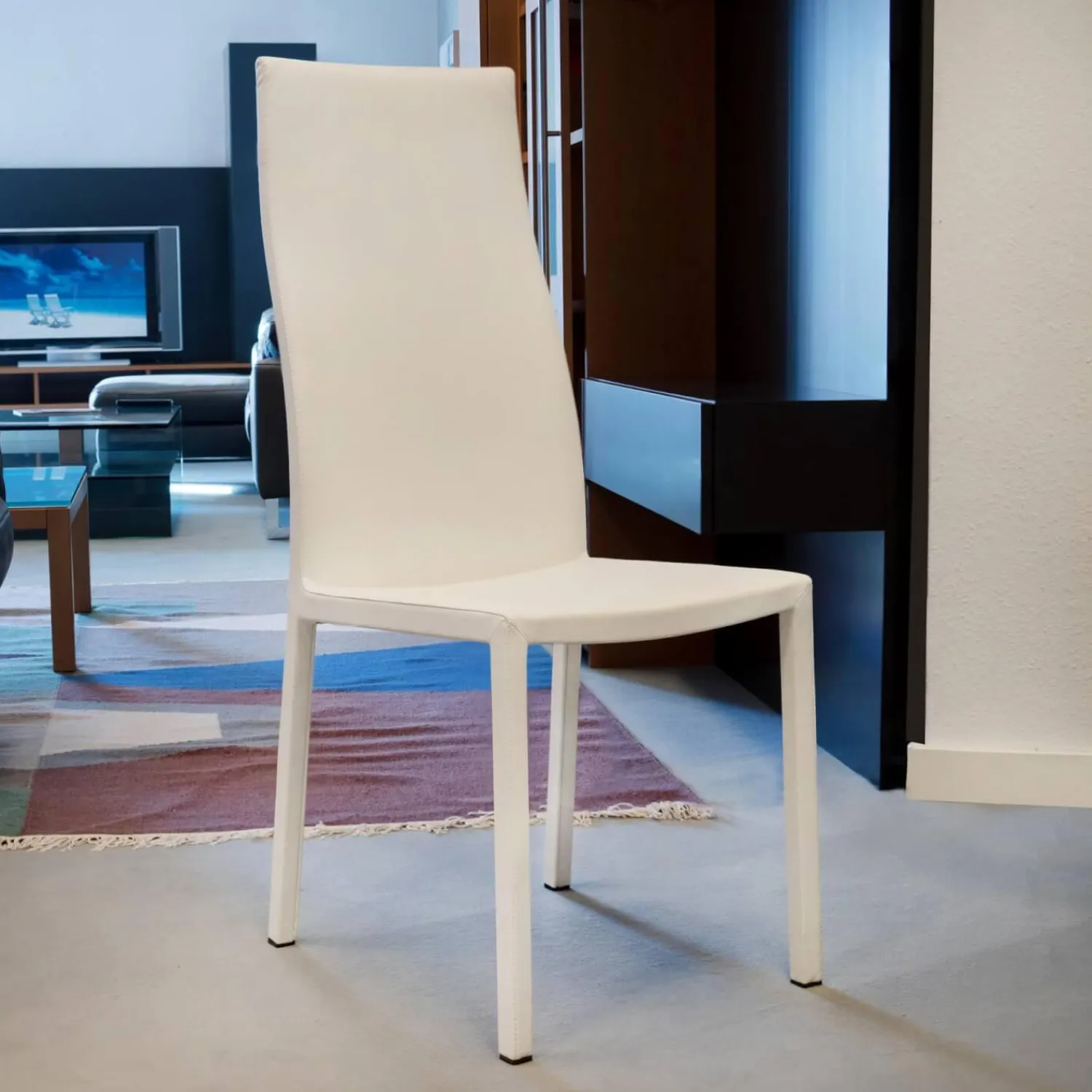 Bonaldo Essgruppen|Essgruppe Tisch Chat Lack Weiß Glas Weiß Ausziehbar mit 4 Stühlen Weiß