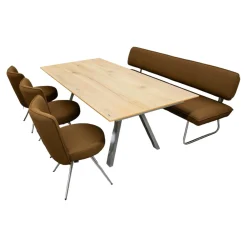 Venjakob Essgruppen|Essgruppe Tisch ET159 Platte Furniert Eiche Rustico Hell Geölt Gestell Edelstahloptik Mit 3 Drehstühlen Und Solitärbank