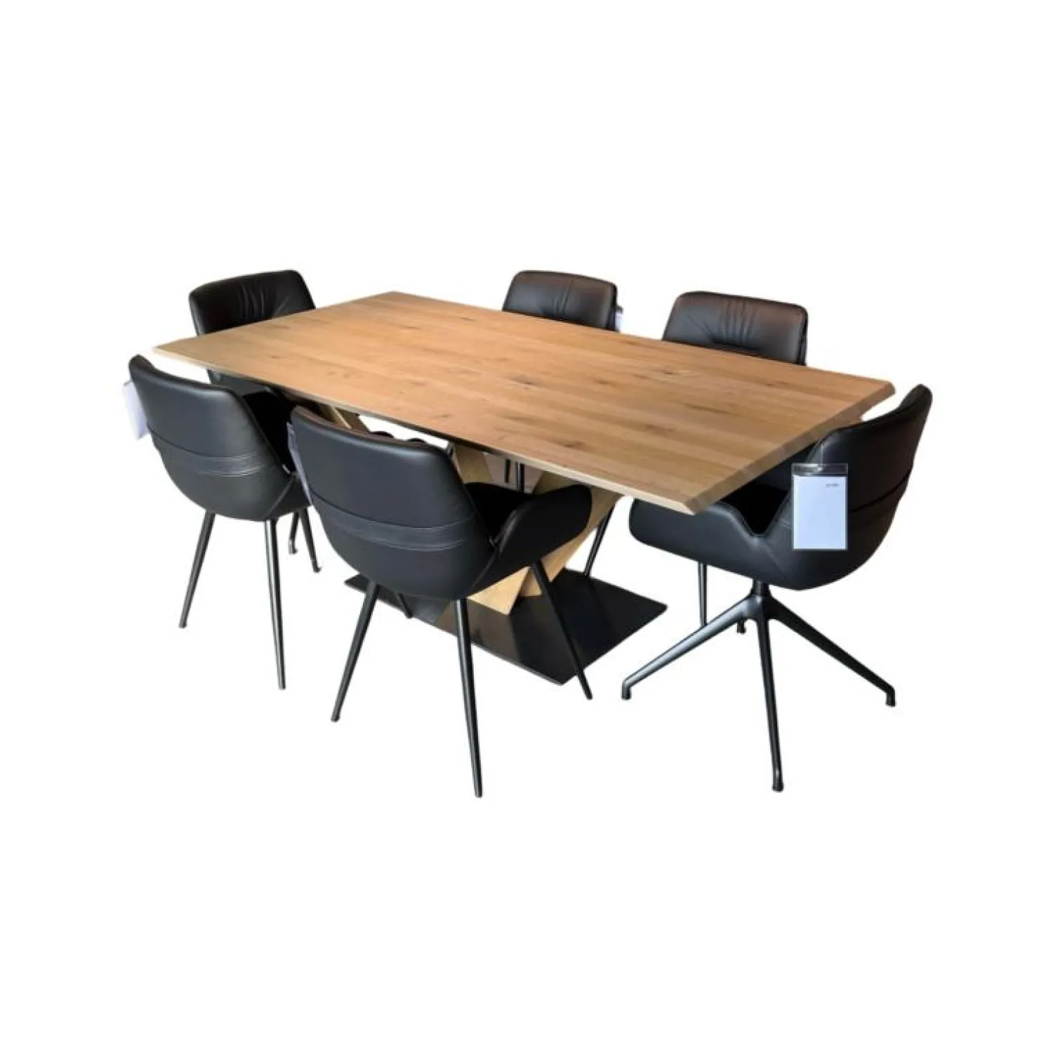 Voglauer Essgruppen|Essgruppe V-Galvino Tischplatte Alteiche Rustiko Stühle Nappaleder Rind Schwarz