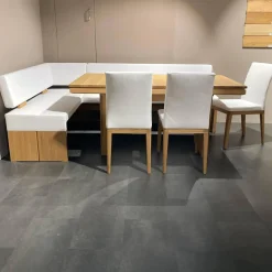 Decker Essgruppen|Essgruppe Vicenza Bank 3 Stühle Leder Weiß Tisch Eiche Massiv Geölt