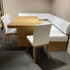 Decker Essgruppen|Essgruppe Vicenza Bank 3 Stühle Leder Weiß Tisch Eiche Massiv Geölt