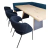 Voglauer Essgruppen|Essgruppe Vtektura Living Tisch Wildeiche Rustiko Schwarz Bank Und Stühle Stoff Select Mineralblau Und Schwarz Gestell Metall