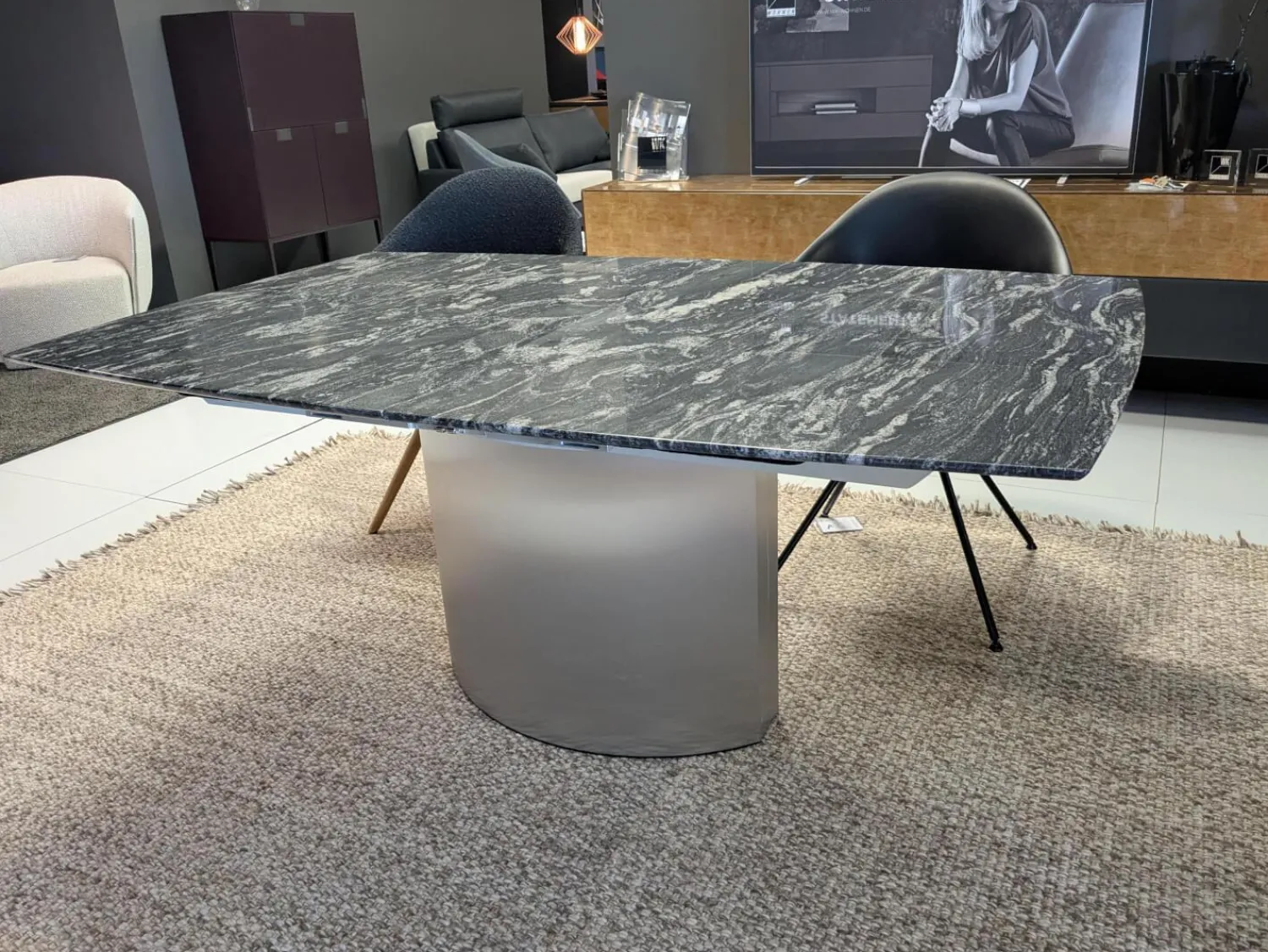 Draenert Esstische|Esstisch 1224 Adler II Paradiso Aktion Steinplatte Fuß Edelstahl Poliert mit Auszug