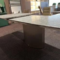 Draenert Esstische|Esstisch 1224 Adler II Stein Bootsförmig PG 2 Grigio Beola Sockel Edelstahl Oval Tischplatte Ausziehbar