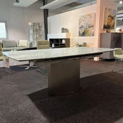 Draenert Esstische|Esstisch 1224 Adler II Stein Bootsförmig PG 2 Grigio Beola Sockel Edelstahl Oval Tischplatte Ausziehbar