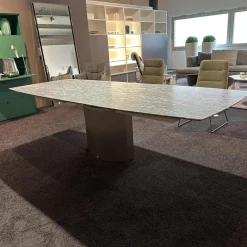 Draenert Esstische|Esstisch 1224 Adler II Stein Bootsförmig PG 2 Grigio Beola Sockel Edelstahl Oval Tischplatte Ausziehbar