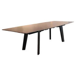 Draenert Esstische|Esstisch 1460 Fontana Platte Quarzit Brown Silk Braun Geledert Sockel Eiche Dunkelgrau Gebeizt Und Lackiert Mit Auszug