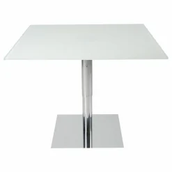 Draenert Esstische|Esstisch 1010 Lift IV Satiniertes Weissglas Bodenplatte Matt-Chrom