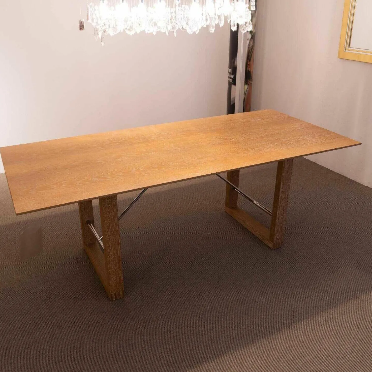 Boxler Esstische|Esstisch 120 Pergola Eiche Gekalkt Verstrebung Edelstahl Poliert