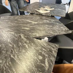 Draenert Esstische|Esstisch Adler 1224 Platte Gneis Silver Paradiso Grau Geledert Sockel Edelstahl Matt Geschliffen Ohne Rollen