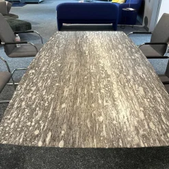 Draenert Esstische|Esstisch Adler 1224 Platte Gneis Grigio Beola Grau Geledert Sockel 2 Oval Edelstahl Matt Geschliffen Ohne Rollen