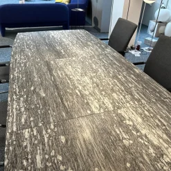 Draenert Esstische|Esstisch Adler 1224 Platte Gneis Grigio Beola Grau Geledert Sockel 2 Oval Edelstahl Matt Geschliffen Ohne Rollen