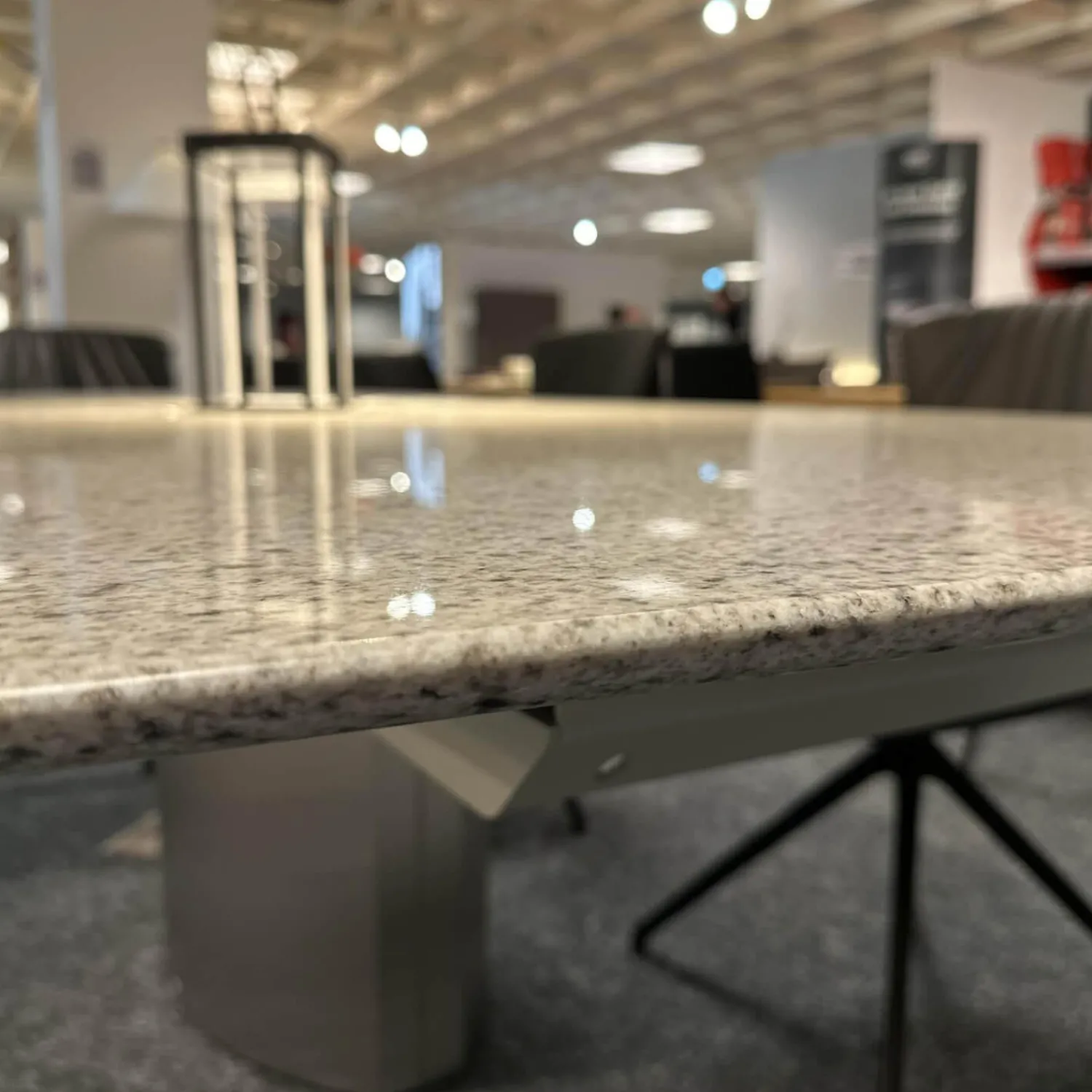 Draenert Esstische|Esstisch Adler 1224 Platte Granit Polar Poliert Grau Sockel Oval Edelstahl Matt Geschliffen Ohne Rollen