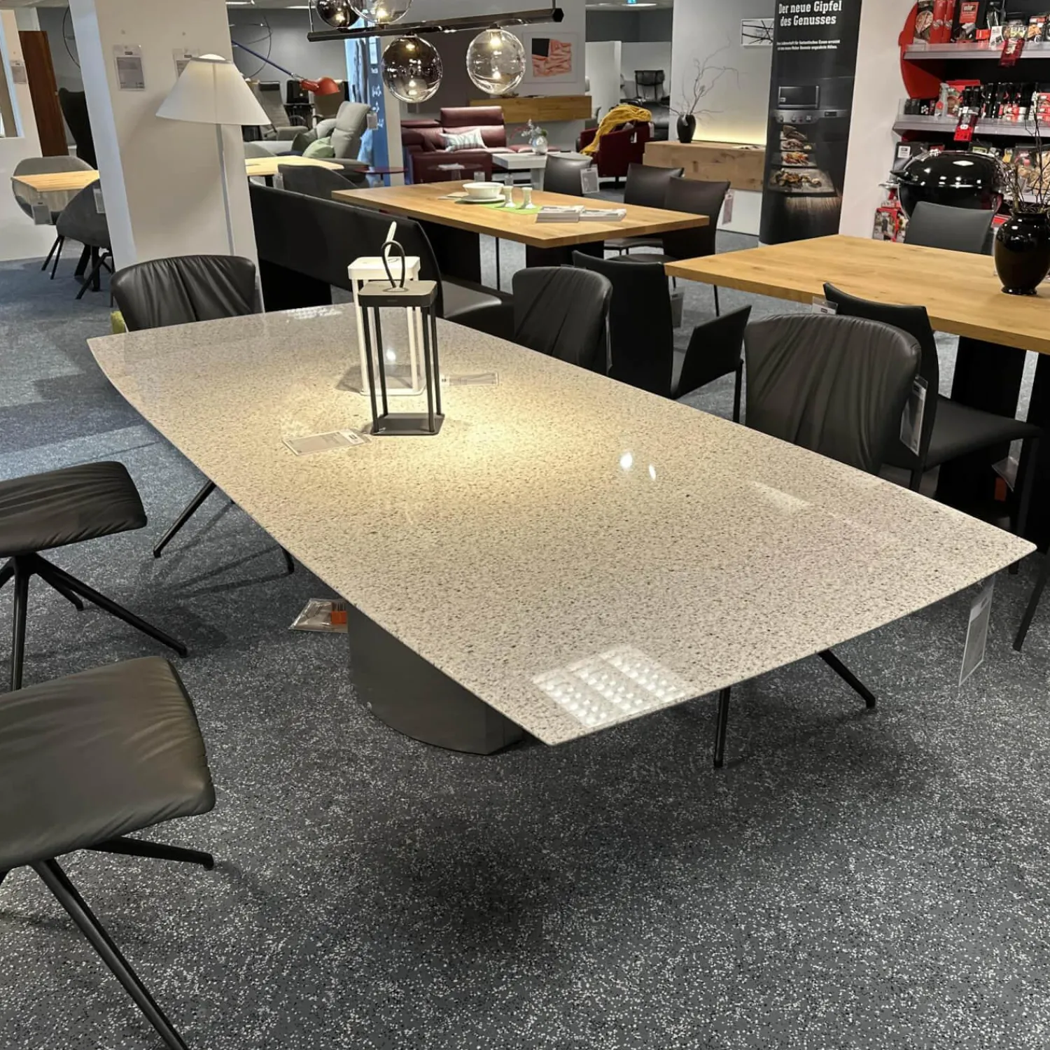 Draenert Esstische|Esstisch Adler 1224 Platte Granit Polar Poliert Grau Sockel Oval Edelstahl Matt Geschliffen Ohne Rollen