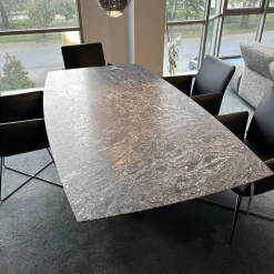 Draenert Esstische|Esstisch Adler ll Platte Gneis Silver Paradiso Grau Geledert Sockel Oval Schwarz Beschichtet Ohne Rollen