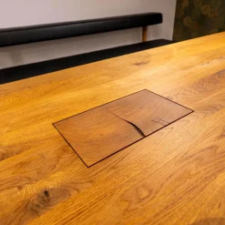 Pönnighaus Esstische|Esstisch Balance Wildeiche Massiv Fußplatte Edelstahl