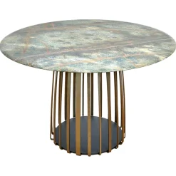 Janua Esstische|Esstisch Basket Stein Platte Rainforest Green Grün Gestell Messinglasur Bronze