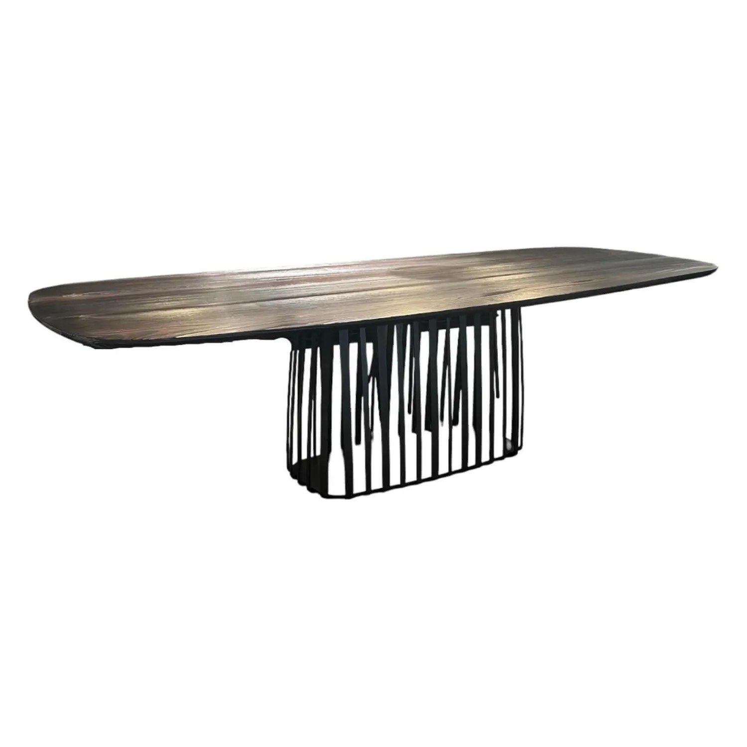 Janua Esstische|Esstisch BC07 Basket Platte Lärche Geköhlt Braun Gestell Metall RAL9005 Tiefschwarz Schwarz