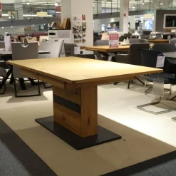 MCA Esstische|Esstisch Brest Wildeiche Geölt Bodenplatte Schwarzgrau Mit Synchronauszug