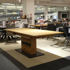 MCA Esstische|Esstisch Brest Wildeiche Geölt Bodenplatte Schwarzgrau Mit Synchronauszug