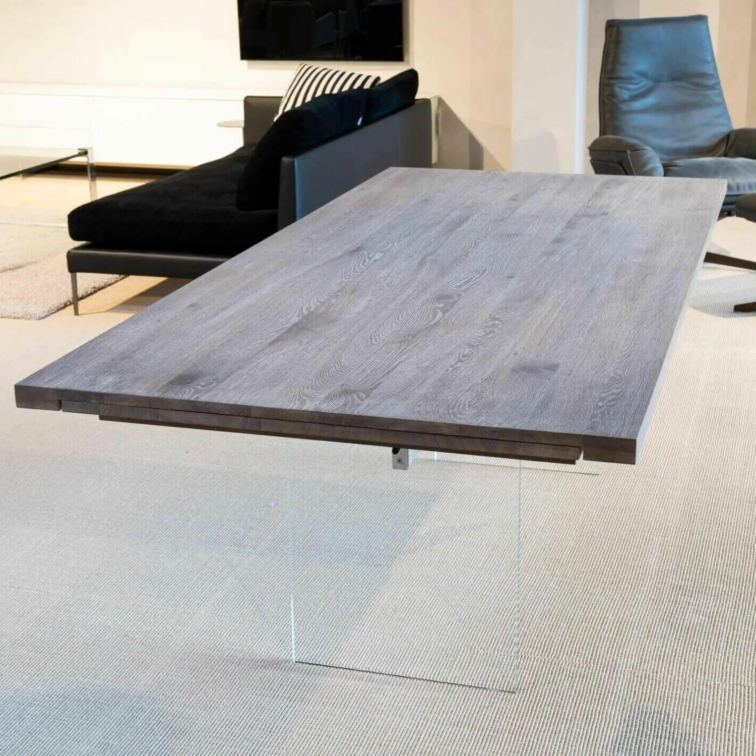 kf furniture Esstische|Esstisch Contur Eiche Astig Gebürstet Geräuchert Und Weiß Geölt Mit Glaswangen Optiwhite Mit Auszug