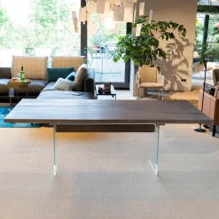 kf furniture Esstische|Esstisch Contur Eiche Astig Gebürstet Geräuchert Und Weiß Geölt Mit Glaswangen Optiwhite Mit Auszug