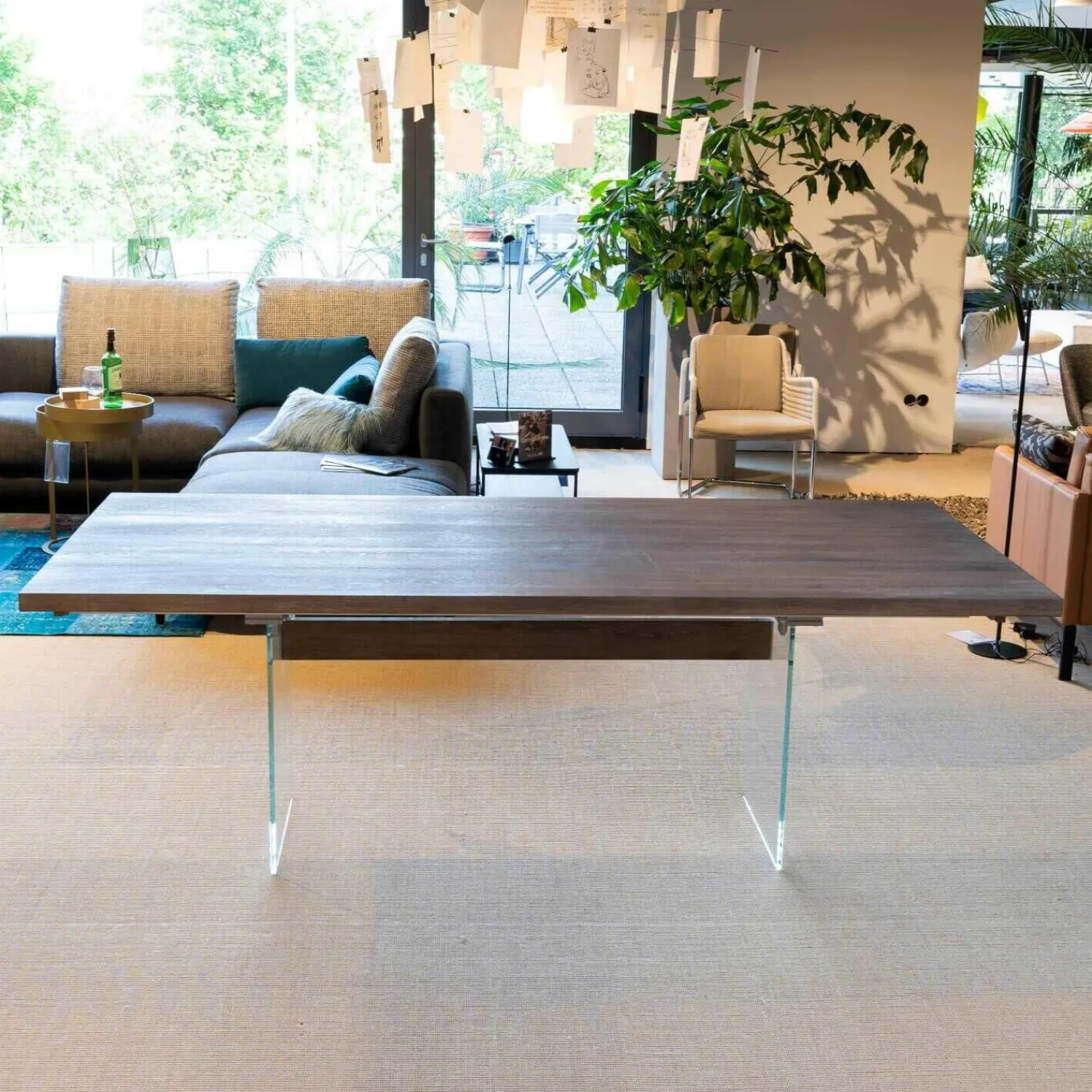 kf furniture Esstische|Esstisch Contur Eiche Astig Gebürstet Geräuchert Und Weiß Geölt Mit Glaswangen Optiwhite Mit Auszug