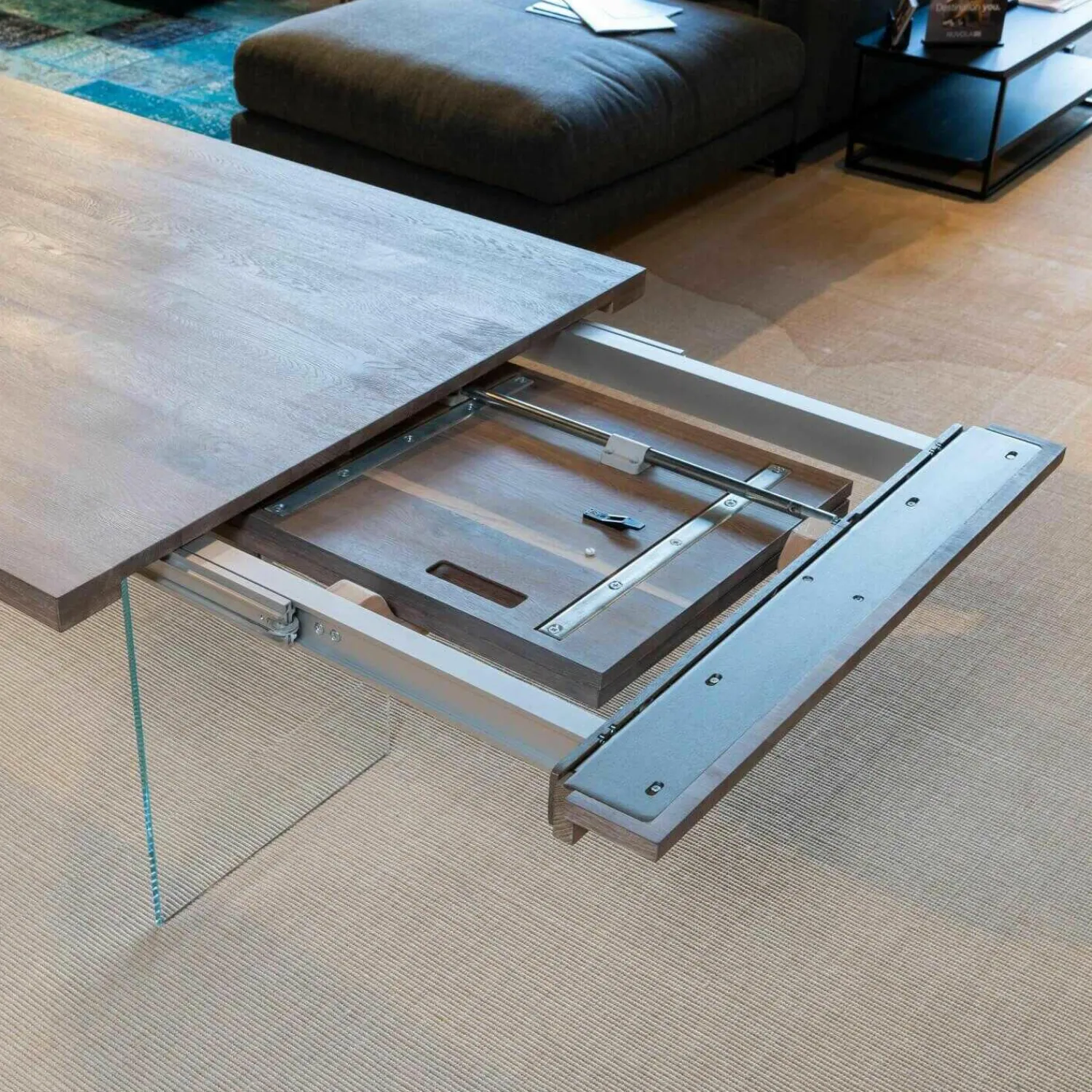 kf furniture Esstische|Esstisch Contur Eiche Astig Gebürstet Geräuchert Und Weiß Geölt Mit Glaswangen Optiwhite Mit Auszug