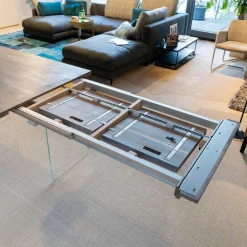 kf furniture Esstische|Esstisch Contur Eiche Astig Gebürstet Geräuchert Und Weiß Geölt Mit Glaswangen Optiwhite Mit Auszug