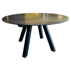 Interlübke Esstische|Esstisch Duero Rund Tischplatte Keramik LC 7011 Schwarz Mit Weißen Akzenten Gestell Metall Pulverbeschichtet Schwarz