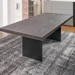 ASCO Esstische|Esstisch Duo Brandeiche Schwarz Strukturiert Und Gebürstet Geölte HolzausführungHirnholzblöcke Schwarz Füße Stahl Pulverbeschichtet Schwarz