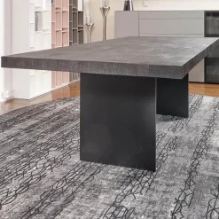 ASCO Esstische|Esstisch Duo Brandeiche Schwarz Strukturiert Und Gebürstet Geölte HolzausführungHirnholzblöcke Schwarz Füße Stahl Pulverbeschichtet Schwarz