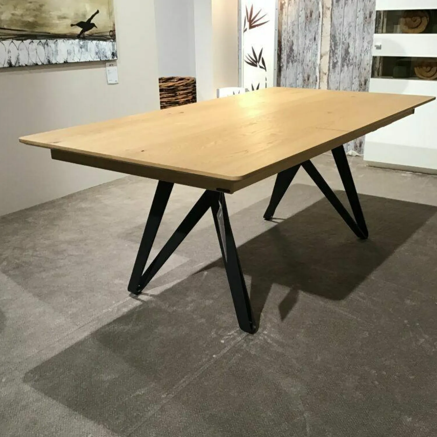 Venjakob Esstische|Esstisch ET116 Ron Wildeiche Hell Soft Gebürstet Gestell Anthrazit mit Klappeinlage