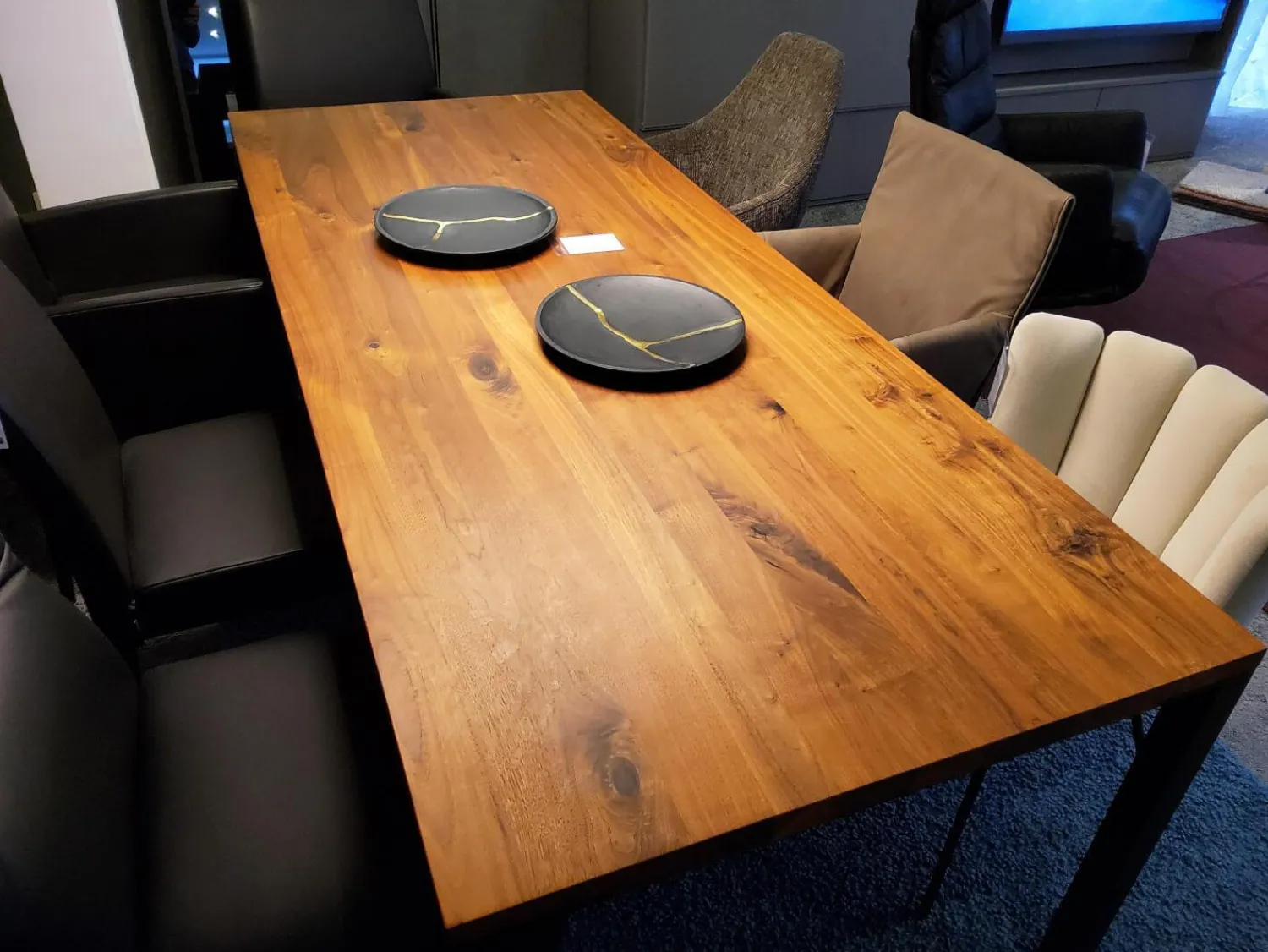 ASCO Esstische|Esstisch Ferro Line 220x90 Nussbaum Geölt Rustikal Gestell Schwarz