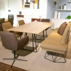 K+W Esstische|Esstisch Fix LS23 Almon Platte Echtholzfurnier Asteiche Bianco Gestell Metall Schwarz