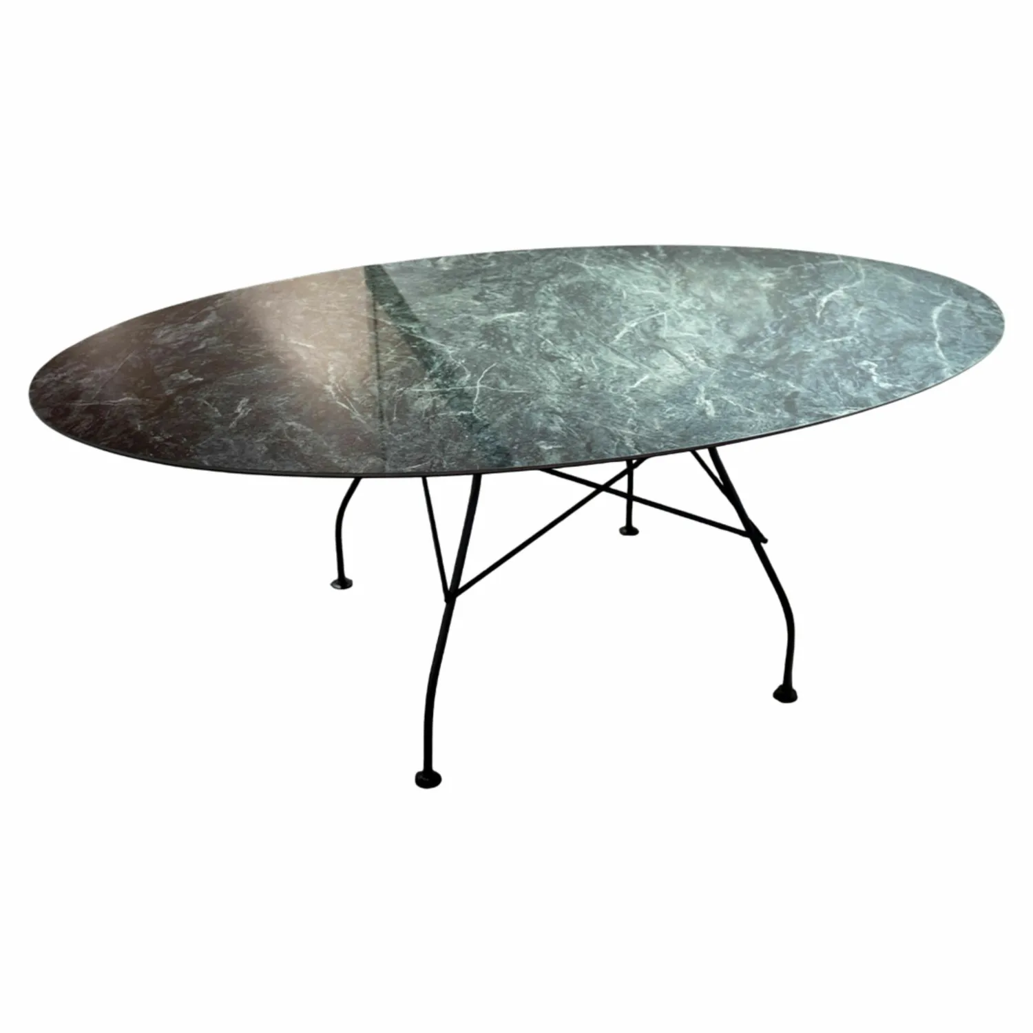 Kartell Esstische|Esstisch Glossy Tischplatte Feinsteinzeug Marmoroptik Grün Gestell Stahl Schwarz