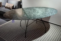 Kartell Esstische|Esstisch Glossy Tischplatte Feinsteinzeug Marmoroptik Grün Gestell Stahl Schwarz